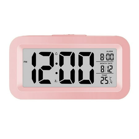 Girlsshop Digital Lcd Alarm Clock with Calendar Thermometer for Desk Travel Office Decor,Pink