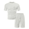 thumbnail image 2 of BiZtdJrK Men's Sweat Sets Casual Waffle Ribbed Knit Short Sleeve Tops and Drawstring Shorts 2 Piece Outfits Solid Lounge Set with Pockets White L Sales Prime, 2 of 3