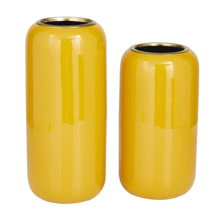 DecMode 11", 13"H Yellow Metal Vase, Set of 2