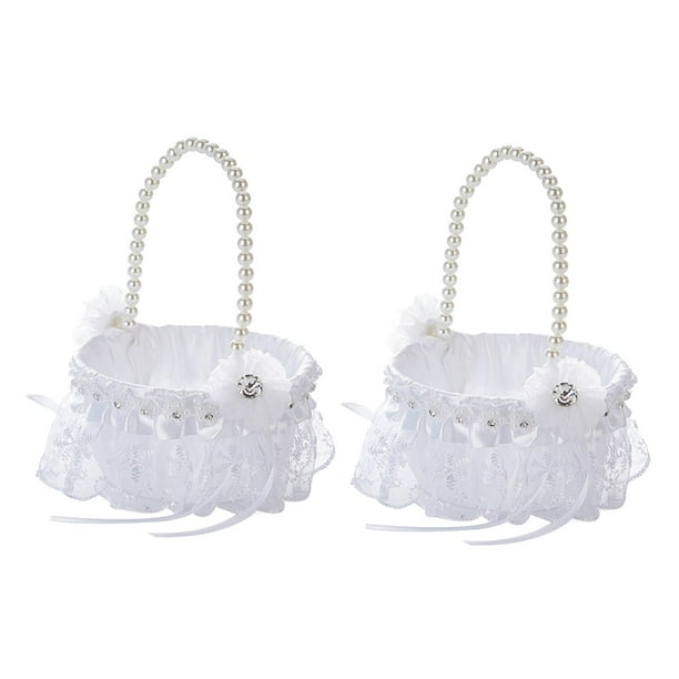 Cestas de flores para niña perfecl Cesta de encaje con asa de boda 2 Estilo