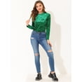 thumbnail image 4 of Camiseta casual Allegra K de manga larga con cuello redondo terciopelo Verde S, 4 of 4