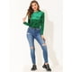 thumbnail image 4 of Camiseta Allegra K casual de manga larga con cuello redondo y parte superior de terciopelo para mujer Verde XS, 4 of 4