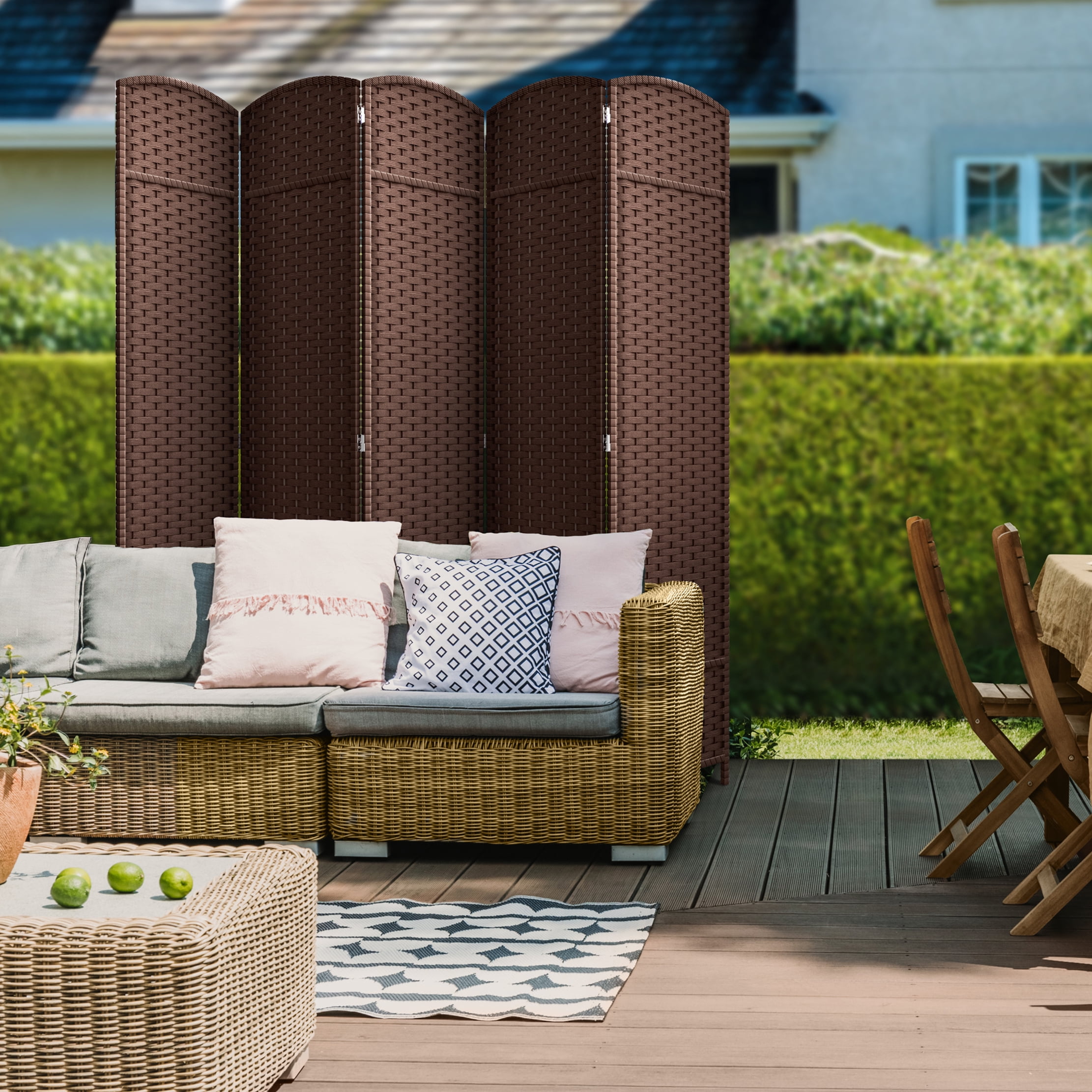 Sorbus 5-Panel Wide Folding Room Divider Privacy Screen, Hand-Woven Chocolate Mesh