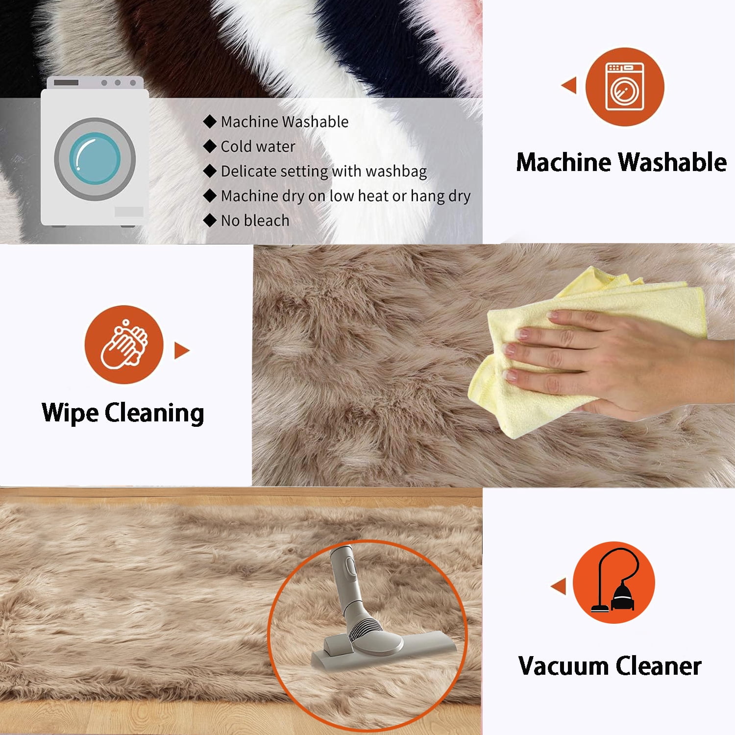 Jingle bears Fluffy Shag Rug 5x8 Faux Sheepskin Fur Rug for Living Room Bedroom Fuzzy Furry Plush Washable Rug Light Brown Rectangle