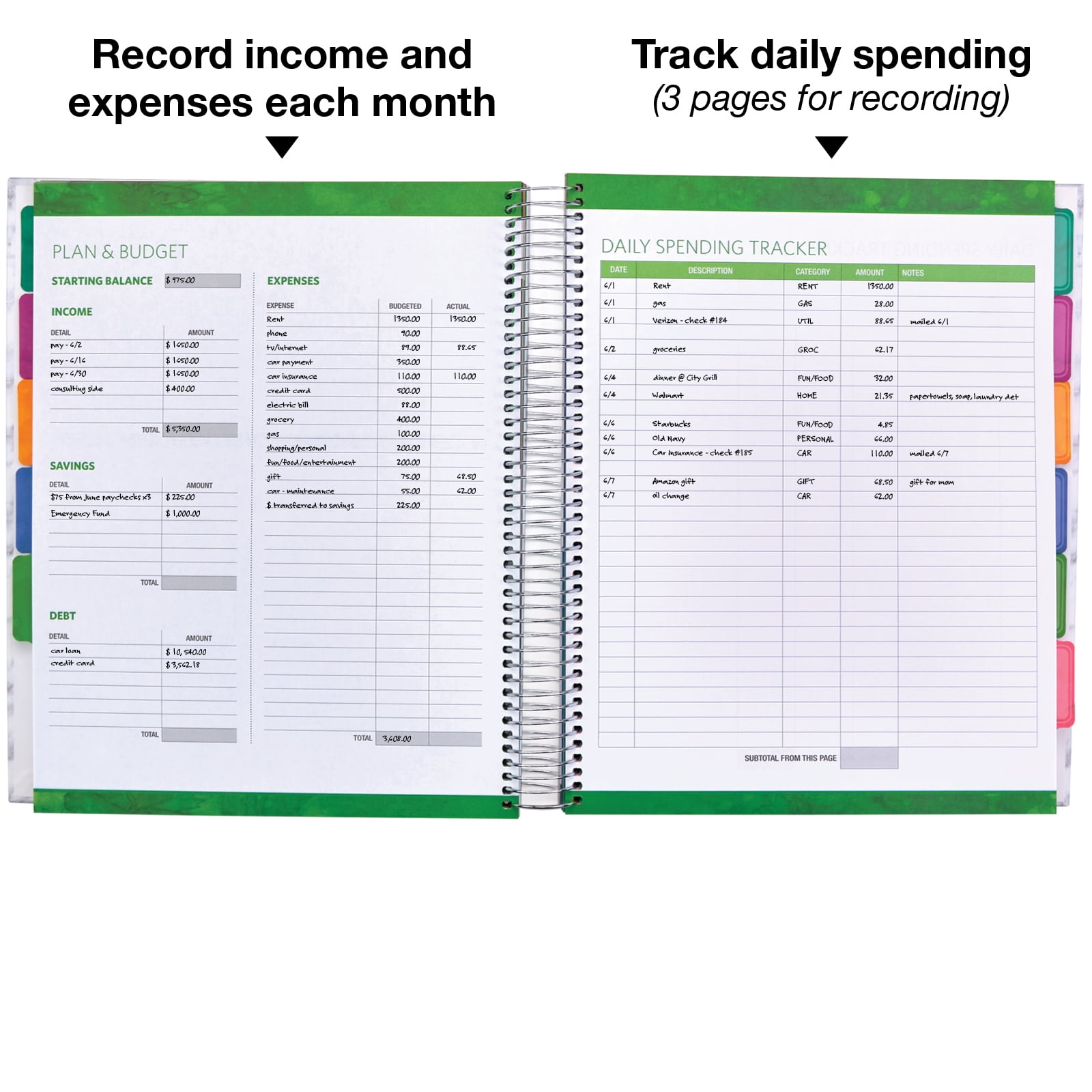 Budget Planner & Monthly Bill Organizer With 12 Envelopes and Pockets. Expense Tracker Notebook and Financial Planner Budget Book to Control Your Money, 8.5" x 11", Black