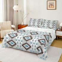 Manfei Tribal Aztec Bed Sheets for Adult, Vintage Bohemian Style King Sheets, Hippie Geometric Sheet Set, Super Cozy Room Decor, 4pcs