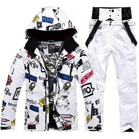 

ZNGYXMN Thick Men‘s Winter Ski Suit with Letter Print Windproof and Waterproof Sports Jacket and Pants Set for Outdoor Snowboarding. High Collar and Adjustable Design for Extra Warmth an