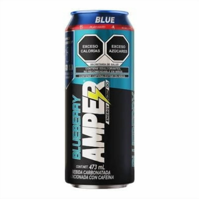 Bebida Energética Amper bebida carbonatada adicionada con cafeína sabor blueberry 473 ml