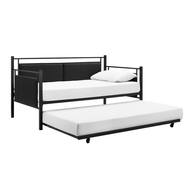 DHP Astoria Metal and Upholstered Daybed with Trundle, Twin, Black