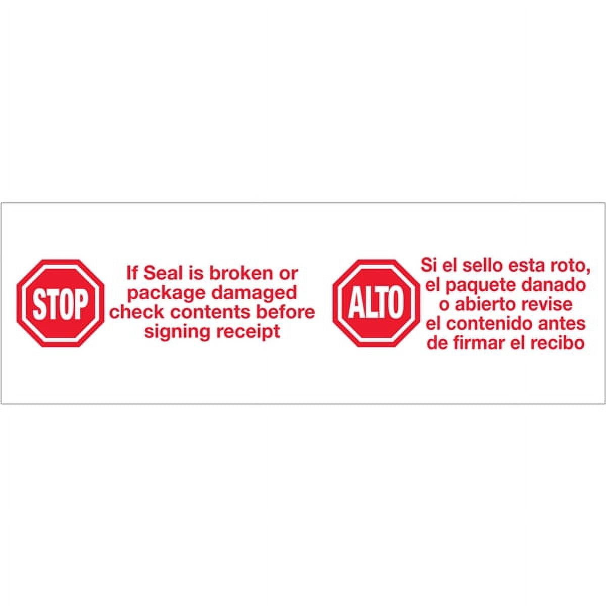 Tape Logic Pre-Printed Packing Tape White - Stop / Alto 3" x 110 Yard Roll (24 Roll/Case)