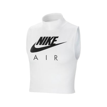 Nike Sportswear Air Mock Neck Crop Tank Womens Active Shirts & Tees Size M, Color: White/Black