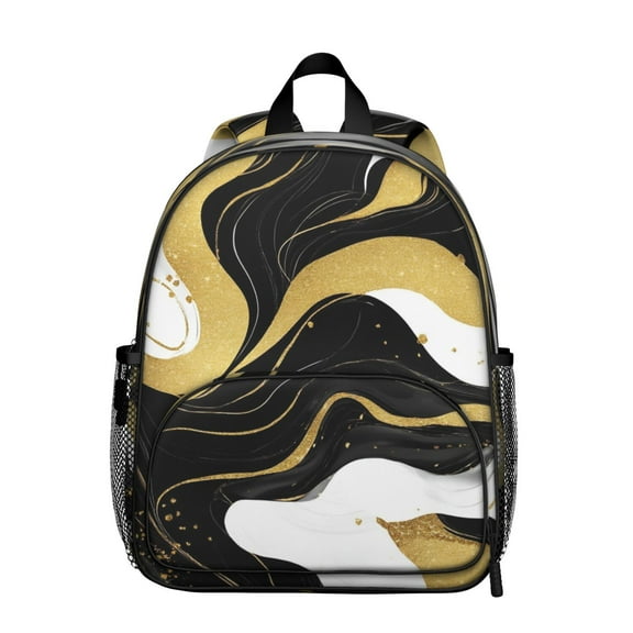Black White and Gold Marble Backpack Backpack for School,Cute School Bag,Schoolbag with Adjustable Shoulder Straps & Padded Back,13.8"x11.4"x6"