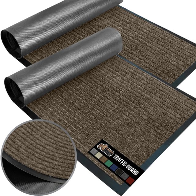 SHIBA-GORILLA GRIP Tapis de Protection pour Porte, 2 Pcs, Tapis de Bienvenue Imperméable Robuste, Espace Commercial, Résistant aux Taches et à la Décoloration, Profil Bas, Dos en Caoutchouc Solide, 29x17, Marron