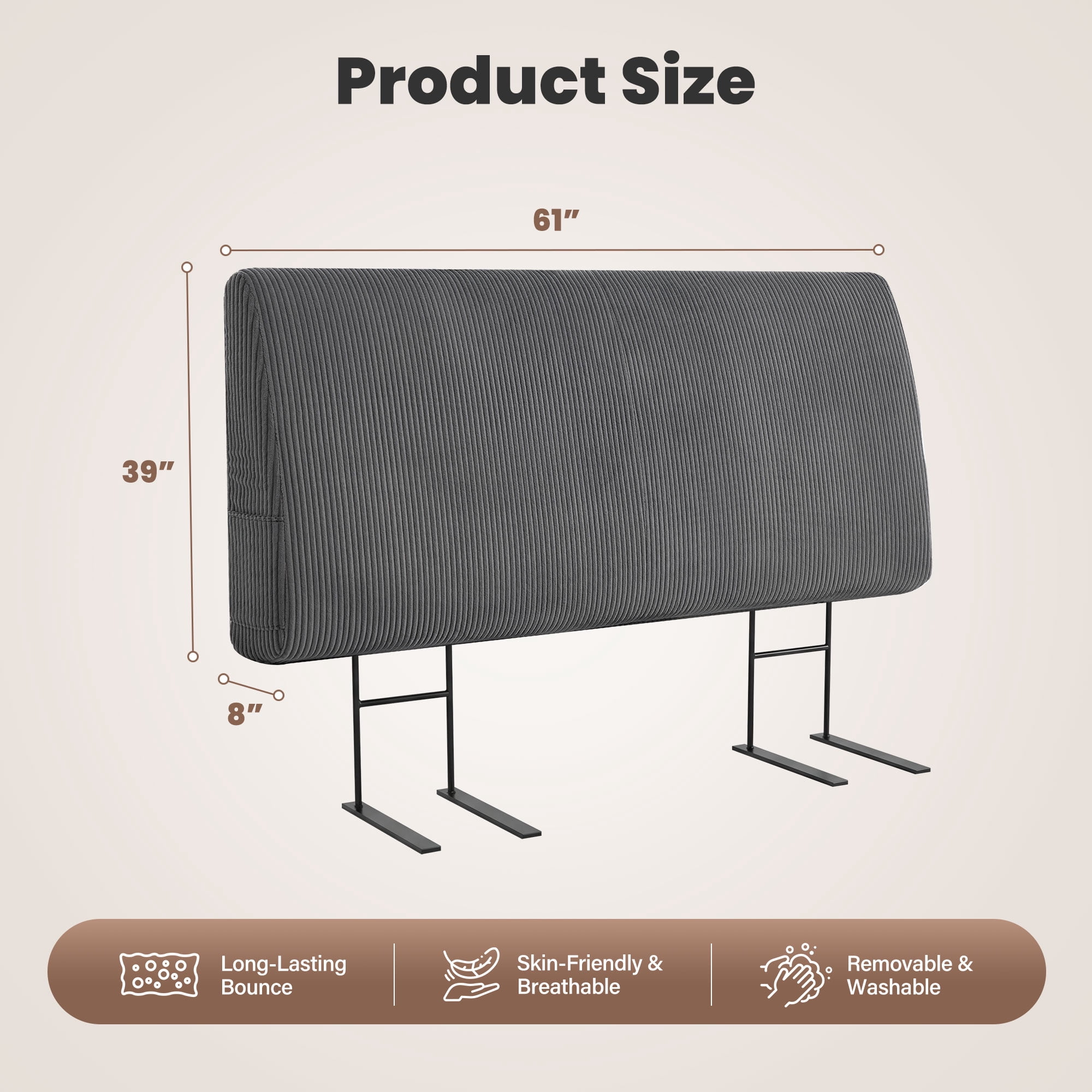 JONPONY Simple Upholstered Headboard for Queen Size Bed, Height Adjustable and Ergonomic Headboard,Easy Assemble, Sturdy and Durable,Grey