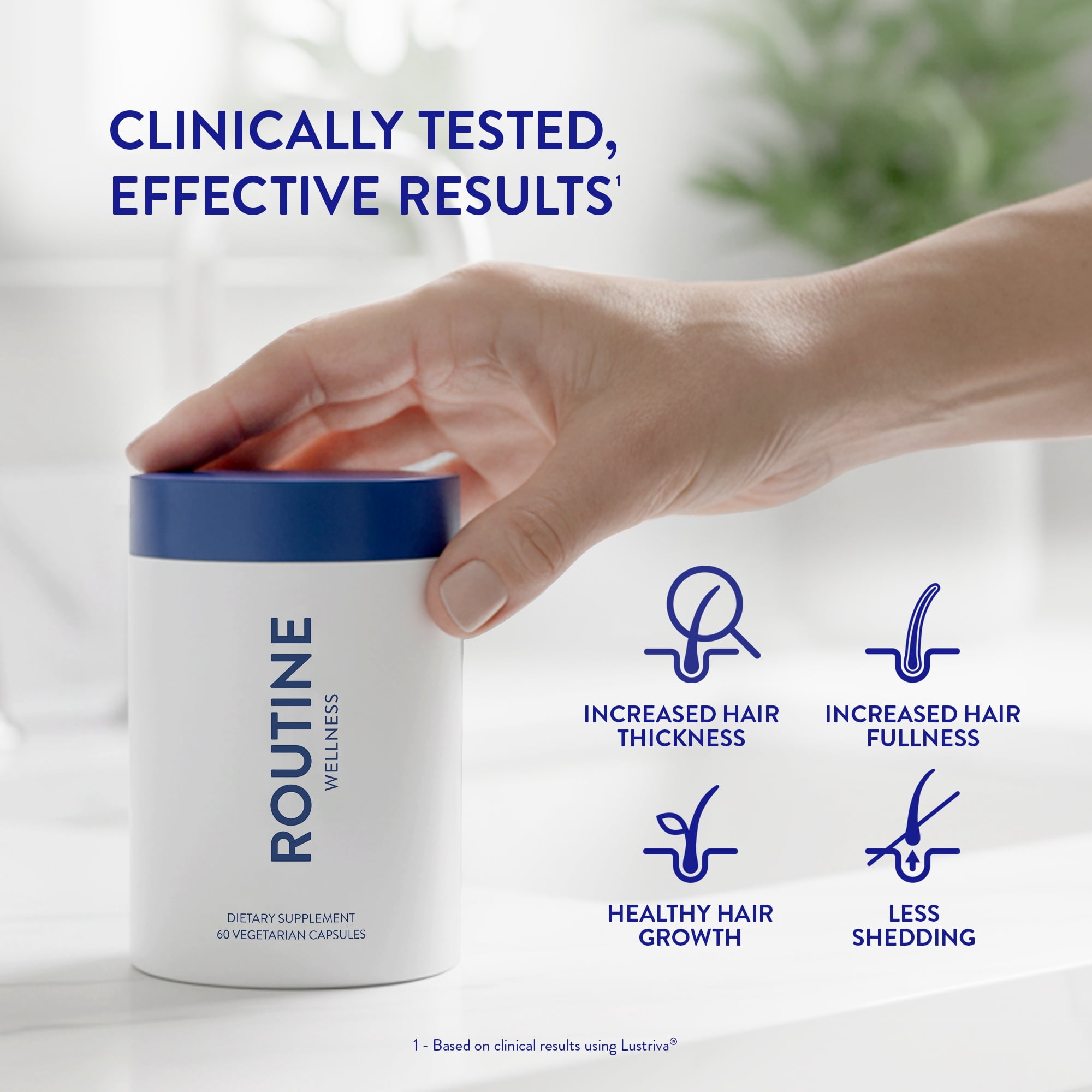 Routine Wellness Hair Growth Supplement - Clinically Tested for Thicker, Fuller Hair - Reduces Wrinkles, Fine Lines - Gluten Free, Ideal for Women & Men with Thinning Hair - 1 Bottle, 30 Day Supply