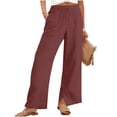 thumbnail image 2 of Juslio Women Pants Casual Side Opening Elastic Waist Linen High Waist with Pockets Straight Leg Pants, 2 of 8