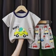thumbnail image 2 of Toddler Boy Summer Outfit for 18-24 Months Toddler Boy Girls Clothes Summer Short Sleeve Truck Print T-Shirt Tops Solid Color Elastic Shorts Set 2Pcs Cartoon Print 2PCS Set,A58-Grey, 2 of 4