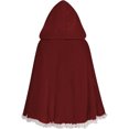 thumbnail image 3 of Velvet Hooded Cape for Women, Lace Trim Short Hooded Cloak with Ribbon Tie, Fairytale Costume Cape for Halloween Christmas Cosplay Party, 3 of 4