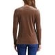 thumbnail image 3 of Blusa de terciopelo elástica de manga larga y cuello redondo para mujer INSPIRE CHIC, color marrón, 3 of 5