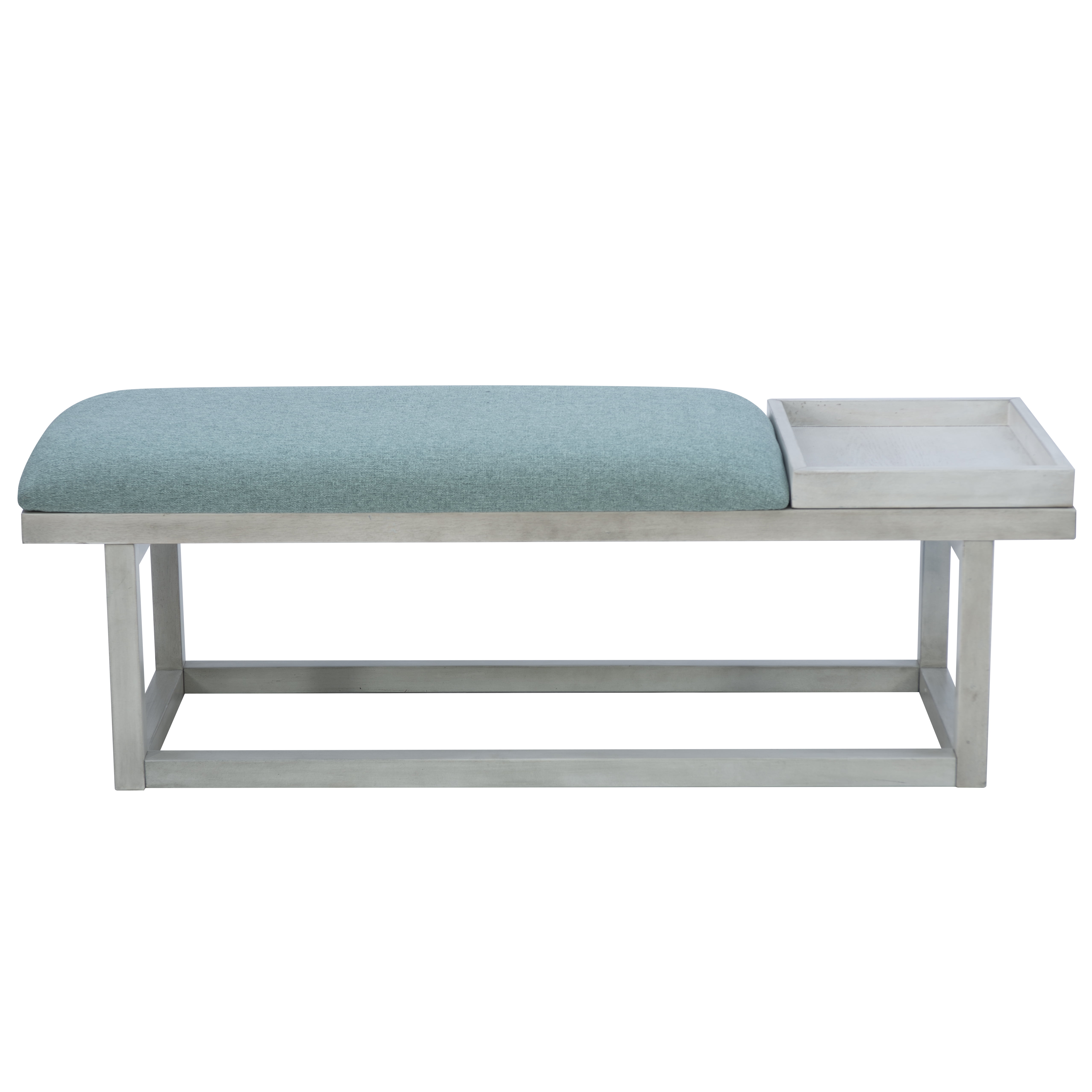 Powell Mickle Upholstered Bench with Built-In Tray, Whitewash/Aqua