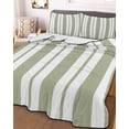 thumbnail image 3 of Quilts Twin Size Bedding Set, Sage Green Striped Lightweight Quilted Comforter, Green Geometric Line Stripes Farmhouse Soft Reversible Bedspread Coverlet with Pillow Covers for All Season, 68" x 86", 3 of 7
