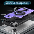 thumbnail image 6 of Case for iPhone 14 Plus,Carbon Fibre Dissipate Heat TPU+PC [Built-in Rotatable Magnetic Kickstand] Heavy Duty Drop Protection Shockproof Phone Case for iPhone 14 Plus,6.7 inch 2022 (Purple), 6 of 18