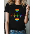 thumbnail image 4 of Women's T-Shirt Rainbow Heart Pattern Vector Illustration Short Sleeve Casual Tee Classic Crew Neck T Shirt for Women Black, L, 4 of 7