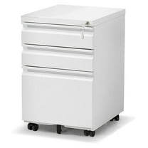 3 Drawer File Cabinet with Lock, Rolling Metal Filing Cabinet for Home Office, Under Desk Mobile File Cabinet with Wheels, White