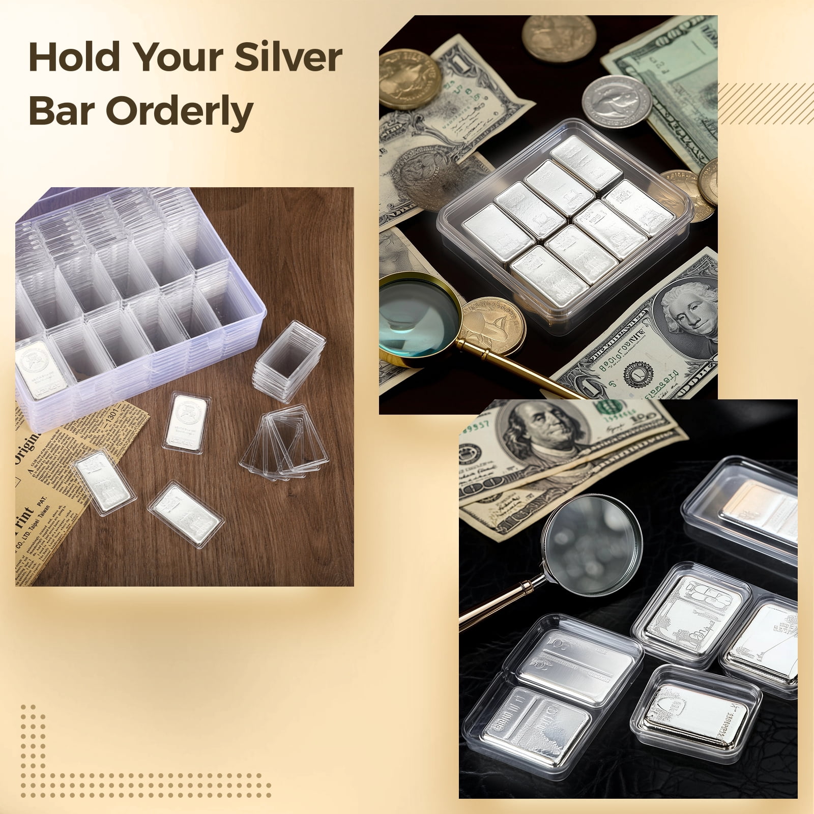 Bottlepic Silver Bar Storage 1 oz Silver Bar Holder Clear Acrylic Storage Container Silver Bar Box Fit for 1 oz Christmas Silver Bar 1 Troy Ounce Bar, 100 Pieces