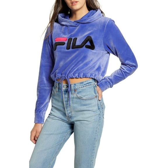 Fila Aitana Crop Velour Womens Active Hoodies Size Xs, Color: Blue/Black