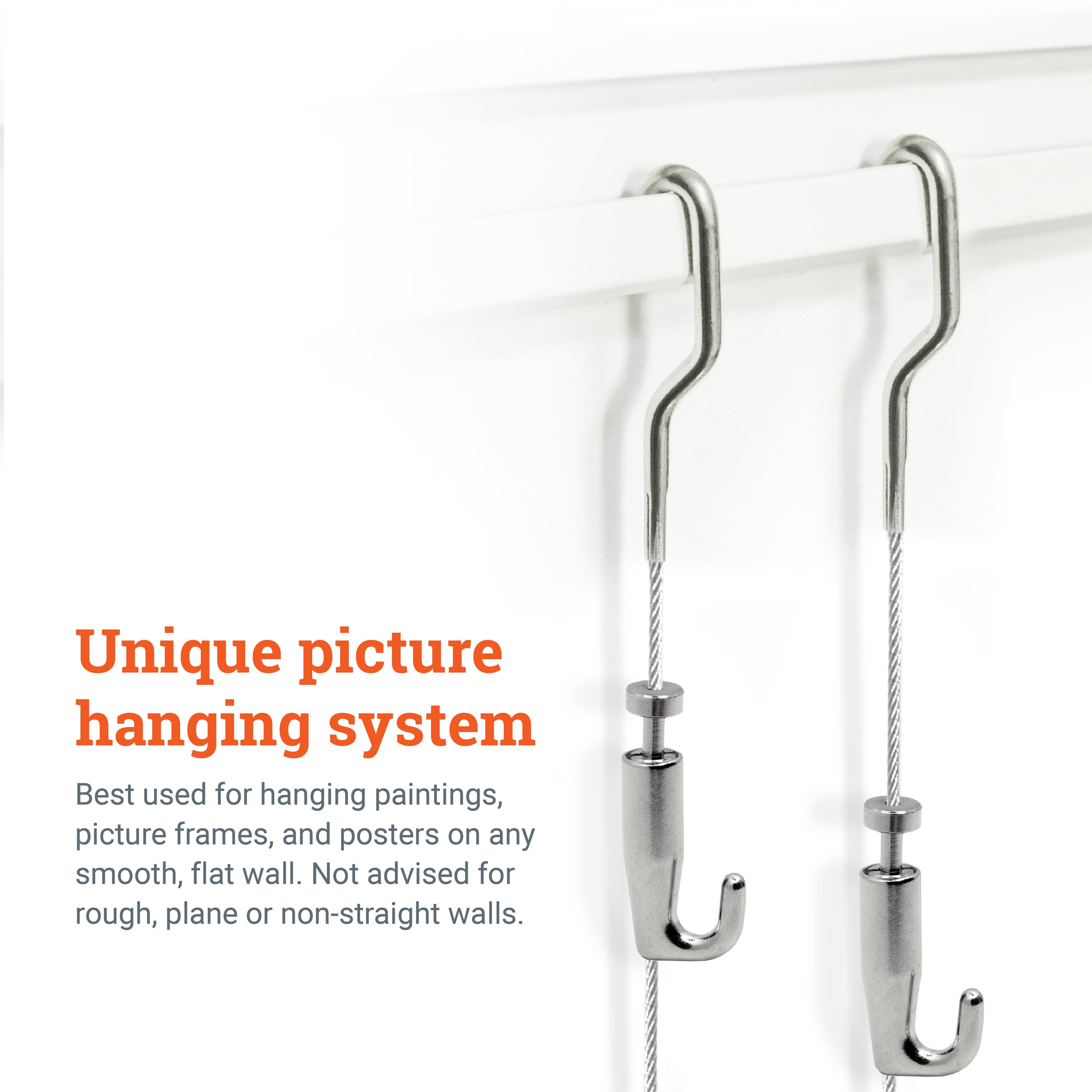 Picture Hang Solutions - Track 101 Picture Rail Kit - Includes 79-inch Wall Track, Steel Cords, Adjustable Hooks, and Hardware - Gallery Hanging Systems 1 set per pack