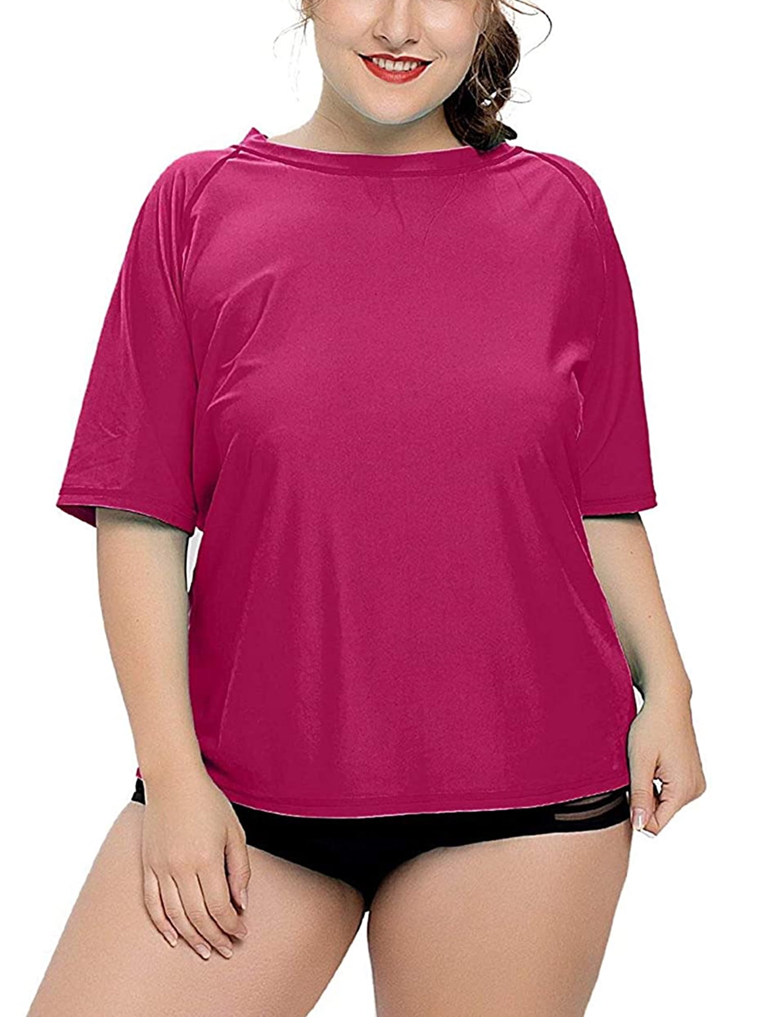 Asoul Women's Plus Size Rash Guard Short Sleeve Swim Shirt Rashguard Swimwear Top