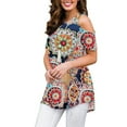 thumbnail image 3 of GORHGORH Summer Women Casual Open Shoulder Paisley Floral Print Short Sleeve Round Neck Blouse T-Shirt Top, 3 of 4