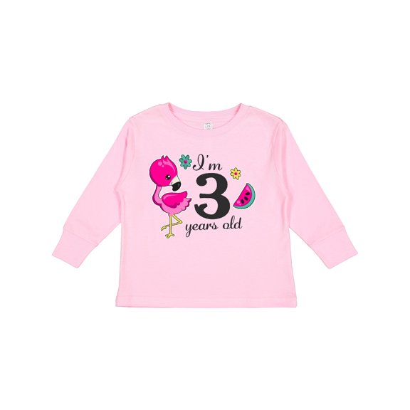 Inktastic I'm 3 Years Old with Flamingo and Flowers Girls Long Sleeve Toddler T-Shirt