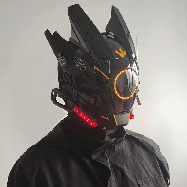 Máscara con luces redondas, alas trenzadas, luces LED para festivales, máscara con luces LED, casco tecnológico