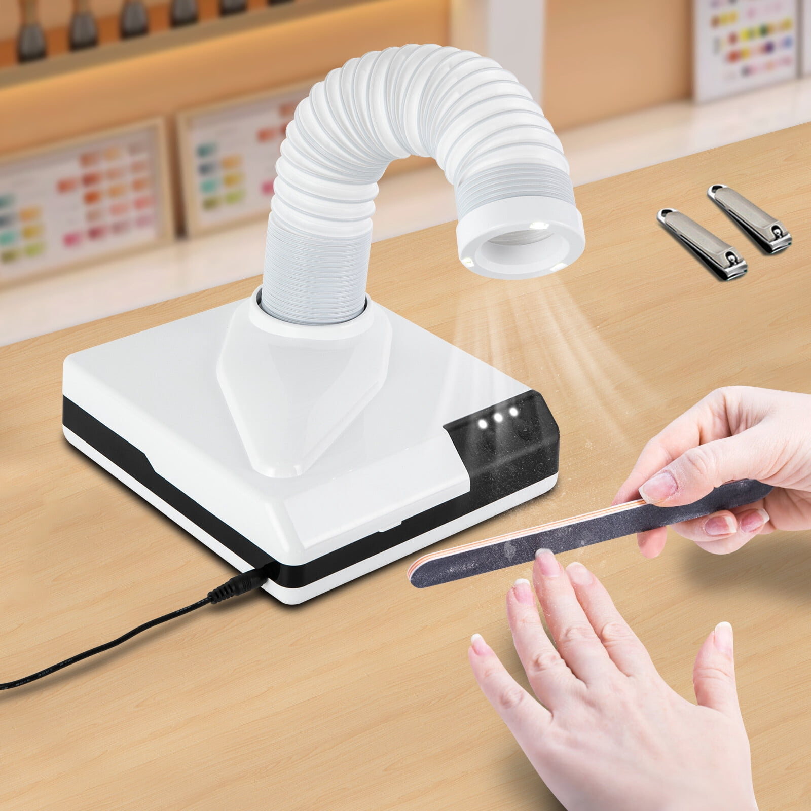 60W Dental Dust Collector with 360° Rotating Suction Hose & LED Light, Extra-Oral Vacuum Cleaner for Dentistry, Nail Salons & Beauty Studios, Strong Suction Dust Extractor with Fine Filter