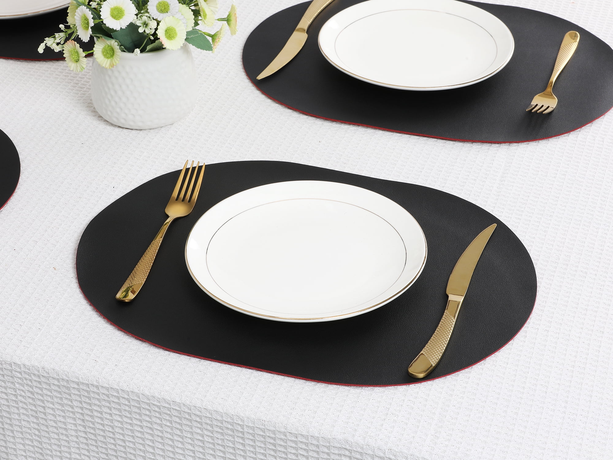 Unique Bargains Set of 6 Leather Table Placemats for Dining Table Decor Black Red