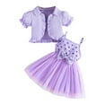 thumbnail image 2 of Piuwrlz Skirt and Jacket Set Girls Mesh Dress Set Short Sleeved Bow-knot Solid Color Printed Skirts Suits Purple Size 3 Years, 2 of 8