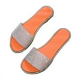 thumbnail image 1 of Womens Flat Sandals Rhinestone Clear Strap Open Toe Colorful Blingbling Non Slip Lightweight Breathable Summer Beach Sandals Orange, 1 of 1