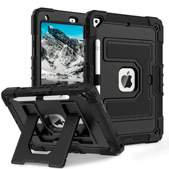 Shockproof Case For iPad 7th 8th 9th Generation 10.2 inch Heavy Duty 3 Layer Protection Cover, with Built-in Stand & Shoulder Strap