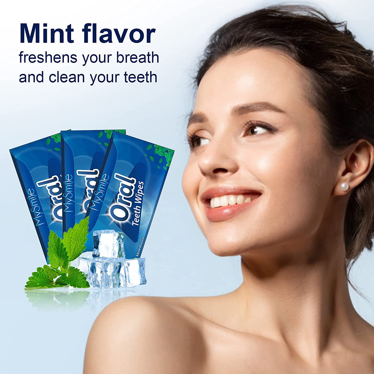 MySmile 100pcs Disposable Deep Cleaning Teeth Wipes Finger Brush Ups Tooth Wipes Oral Freshes Clean Wipes, Mint Flavor