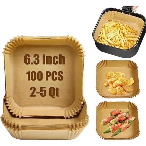 Funpisea Disposable Square Air Fryer Liners 6.3 Inch Parchment Paper for 2-5 Qt Air Fryers 100 Count