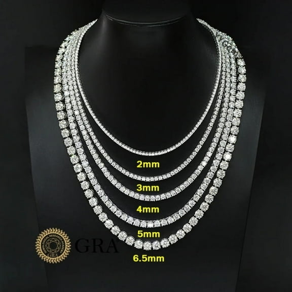 Moissanite Tennis Necklaces Gifts 2-6.5mm D Color VVS1 Round Cut Diamond Tennis Necklaces 14k White Gold Plated 925 Sterling Silver Cuban Chain for Women and Men Anniversary Mother's Day Christmas Day