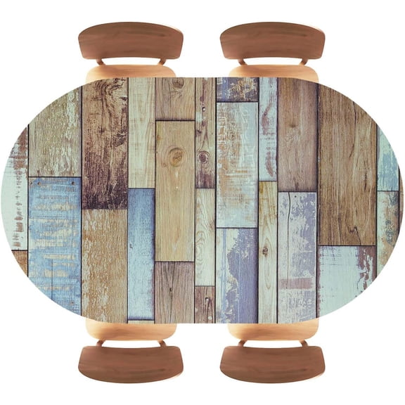 Oval Fitted Tablecloth Wood Grain Table Cover Cloth with Elastic Edge Retro Tablecloths for Indoor Dining Kitchen Outdoor Party Banquet Patio, Fit for 48 x 68 Inch Tables, Style 15