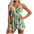 thumbnail image 2 of XUNKUSGA Tankini Swimsuits for Women Trendy Floral Print V-Neck Tie Knot Flowy Swim Dress with Boyshorts Fashion Tummy Control Boho Womens Swimsuits,Green,S, 2 of 6