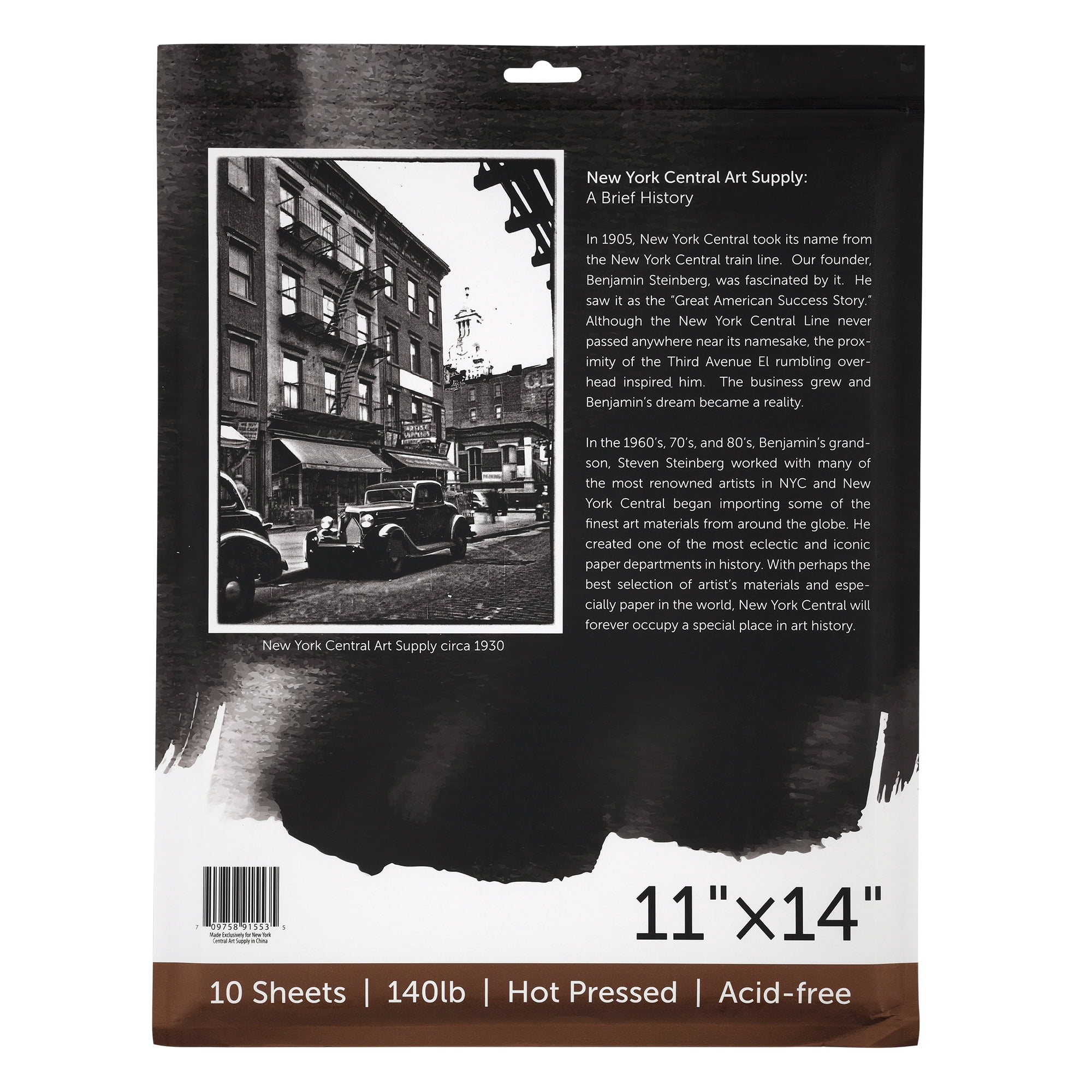 New York Central Watercolor Paper Sheets, 11x14 Inch, 140lb Hot Press, Pack of 50 - Professional Grade, Acid-Free, Archival - For Wet and Dry Media