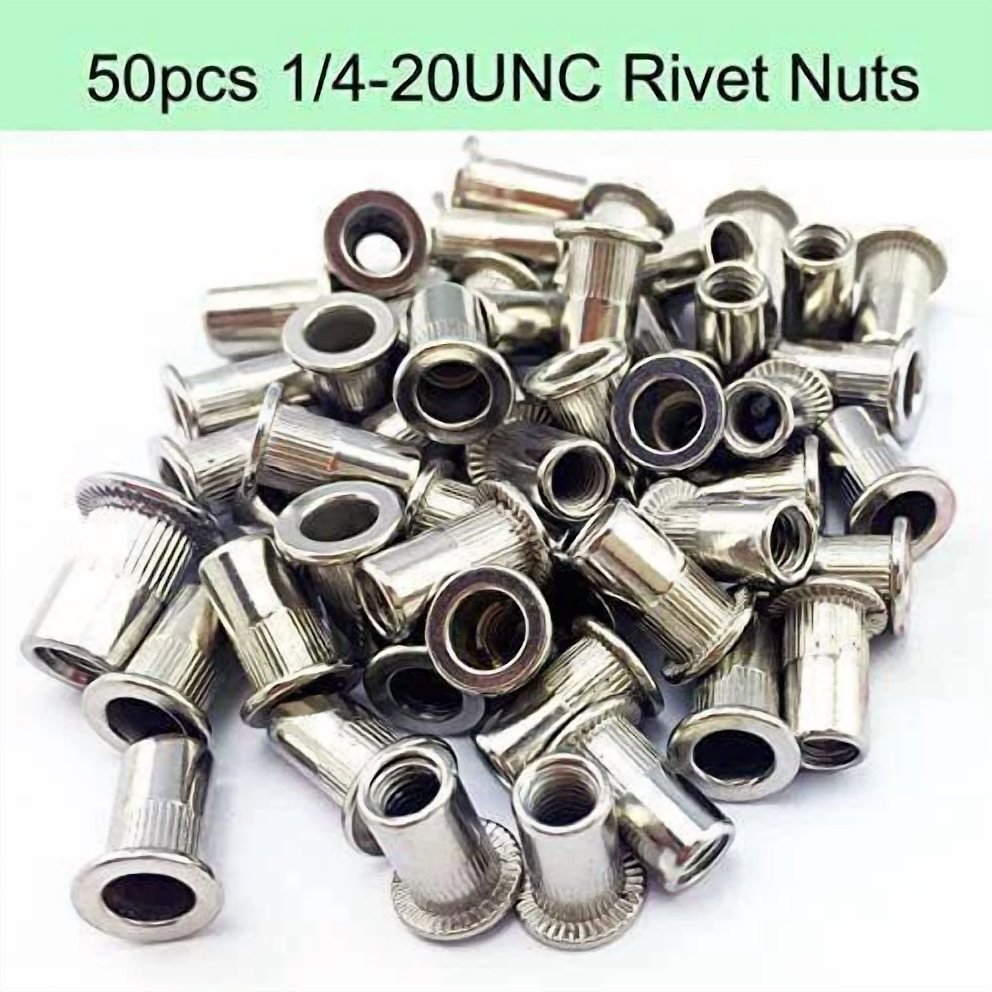 CIRCLE- Rivet Nut 50 Pieces 1/4-20Unc Stainless Steel Flat Head Rivnut Threaded Inser...