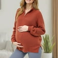 thumbnail image 2 of mgoYE Fall Maternity Shirts Long Sleeve Maternity Sweaters Boat Neck Ribbed Knit Pregnancy Winter Clothes(Brick Red,S), 2 of 9