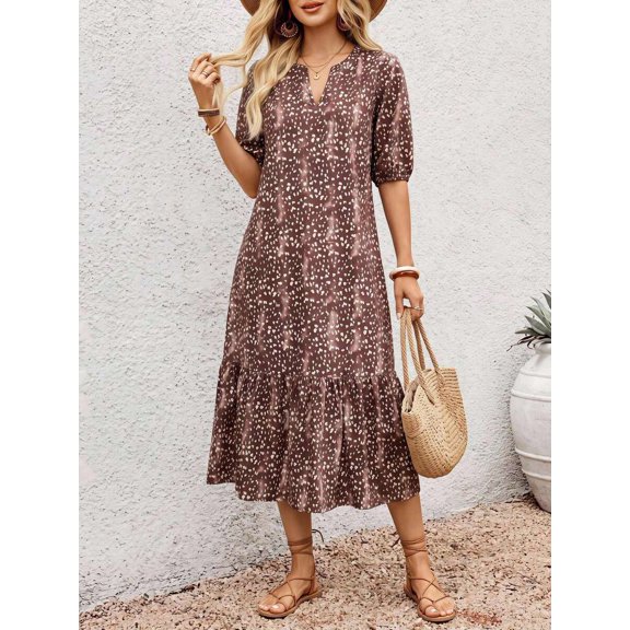 Womens Multicolor Casual Boho Print Midi Dress