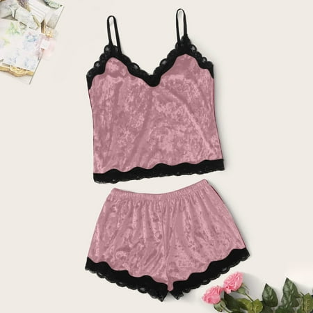 

Mrat Pajama Sets Button Down Lounge Pajama Set Suede Lingerie Underwear Sleepwear Nightdress Pajamas Shorts Lace M-XXL Sleepwear Button-Down Pajama Set
